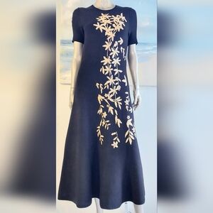$3,400 NEW OSCAR DE LA RENTA BLACK GOLD FLORAL KNIT RUNWAY DRESS US L
